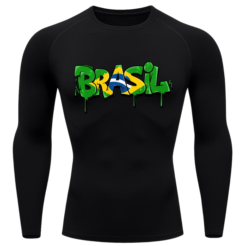 Camiseta Compressão Manga Longa UV Brasil Drip Edition Varias Cores Rash Guard