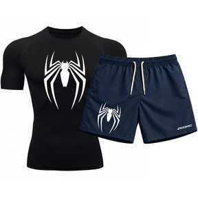 Kit Camiseta Térmica Manga Curta Uv E Bermuda Elastano Estampa Venom Rash Guard