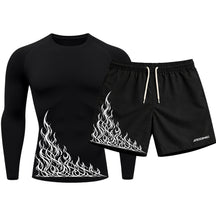 Kit Camiseta Térmica Manga Longa Uv E Bermuda Elastano Estampa Flame Velocity Rash Guard