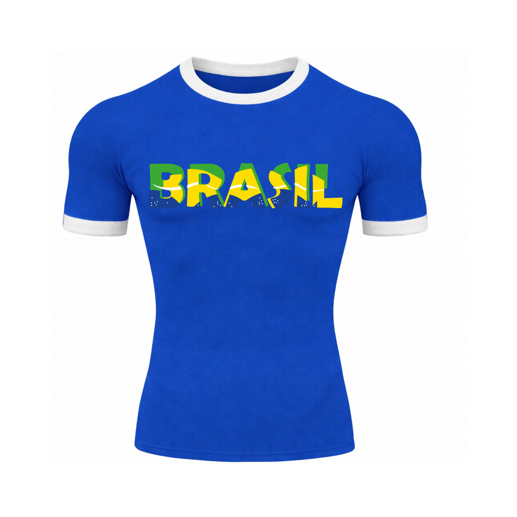Camiseta Compressão Manga Curta Escrita Do Brasil Colorida Rash Guard