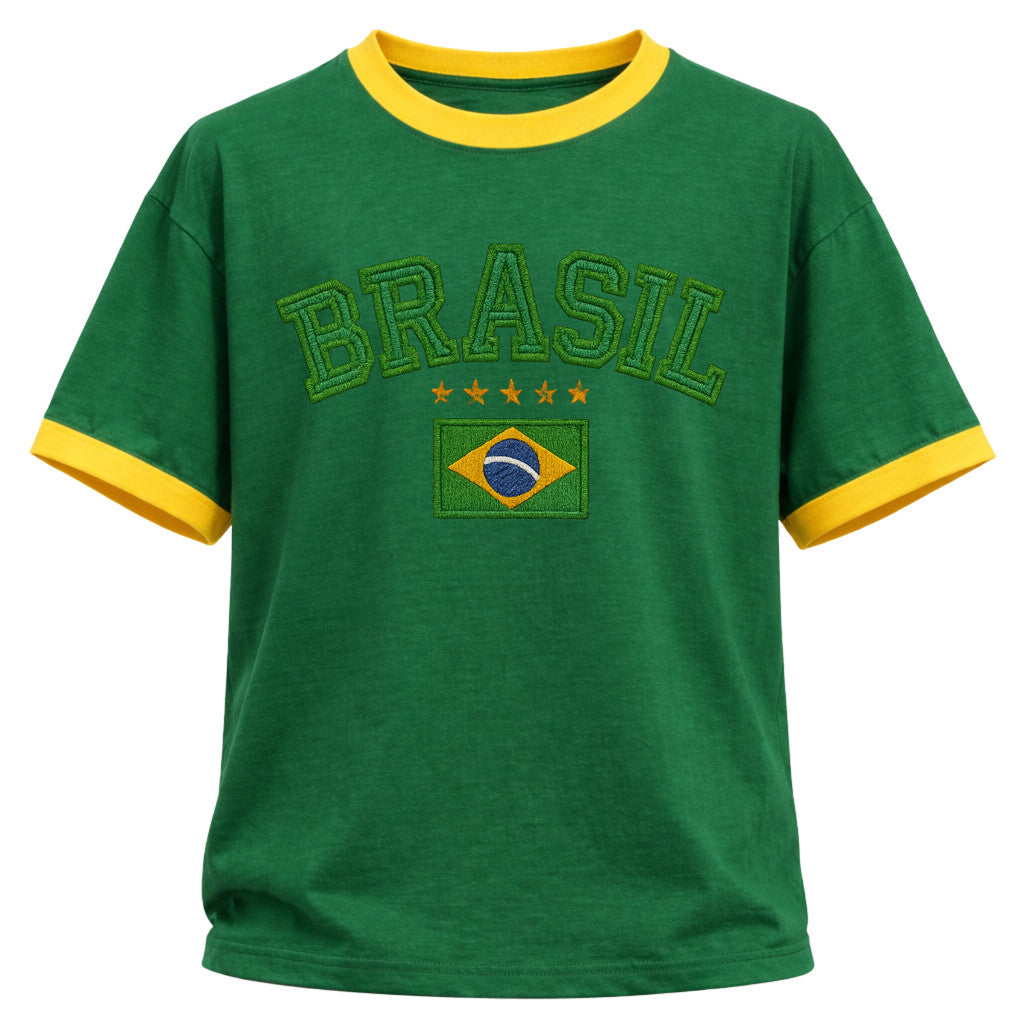 Camiseta Algodão Manga Curta Brasil Estilo Bordado Varias Cores