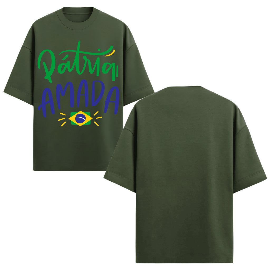 Camiseta Oversized Manga Curta Pátria Amada Brasil Varias Cores