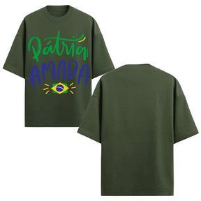 Camiseta Oversized Manga Curta Pátria Amada Brasil Varias Cores