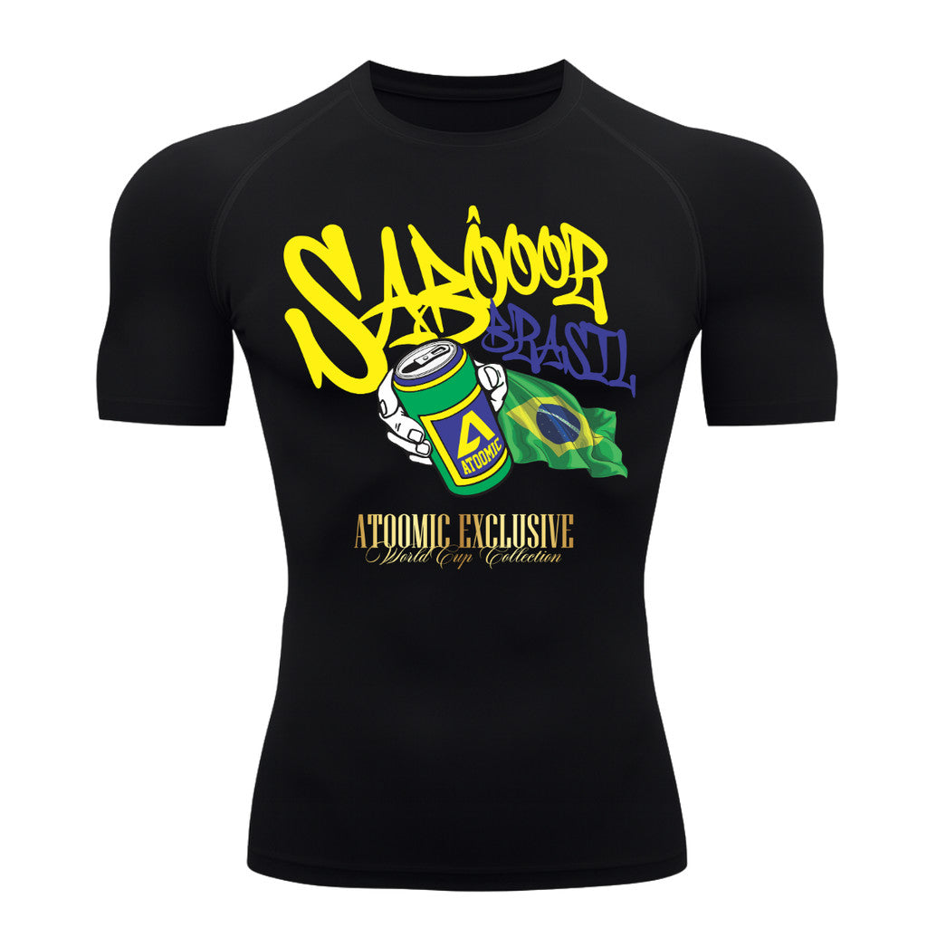 Camiseta Compressão Manga Curta UV Atoomic Sabor Brasil Varias Cores Rash Guard