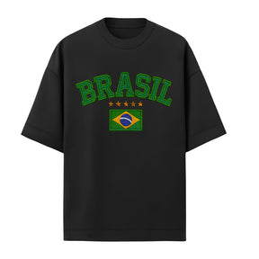 Camiseta Oversized Manga Curta Brasil Estilo Bordado Varias Cores