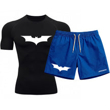 Kit Camiseta Térmica Manga Curta Uv E Bermuda Elastano Estampa Batman Rash Guard