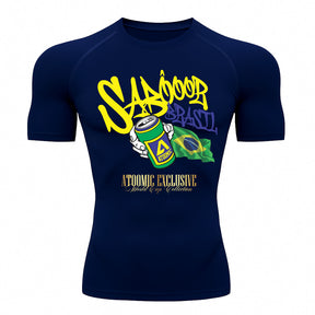 Camiseta Compressão Manga Curta UV Atoomic Sabor Brasil Varias Cores Rash Guard