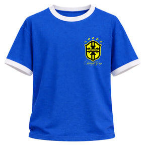 Camiseta Algodão Manga Curta Gola E Manga Colorida UV Escudo Brasil Prime Edition Copa