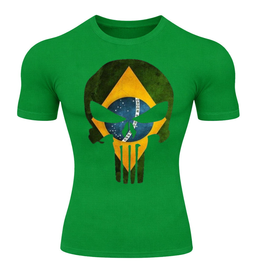 Camiseta Compressão Manga Curta UV Justiceiro Brasil Varias Cores Rash Guard