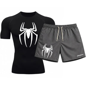 Kit Camiseta Térmica Manga Curta Uv E Bermuda Elastano Estampa Spider Man