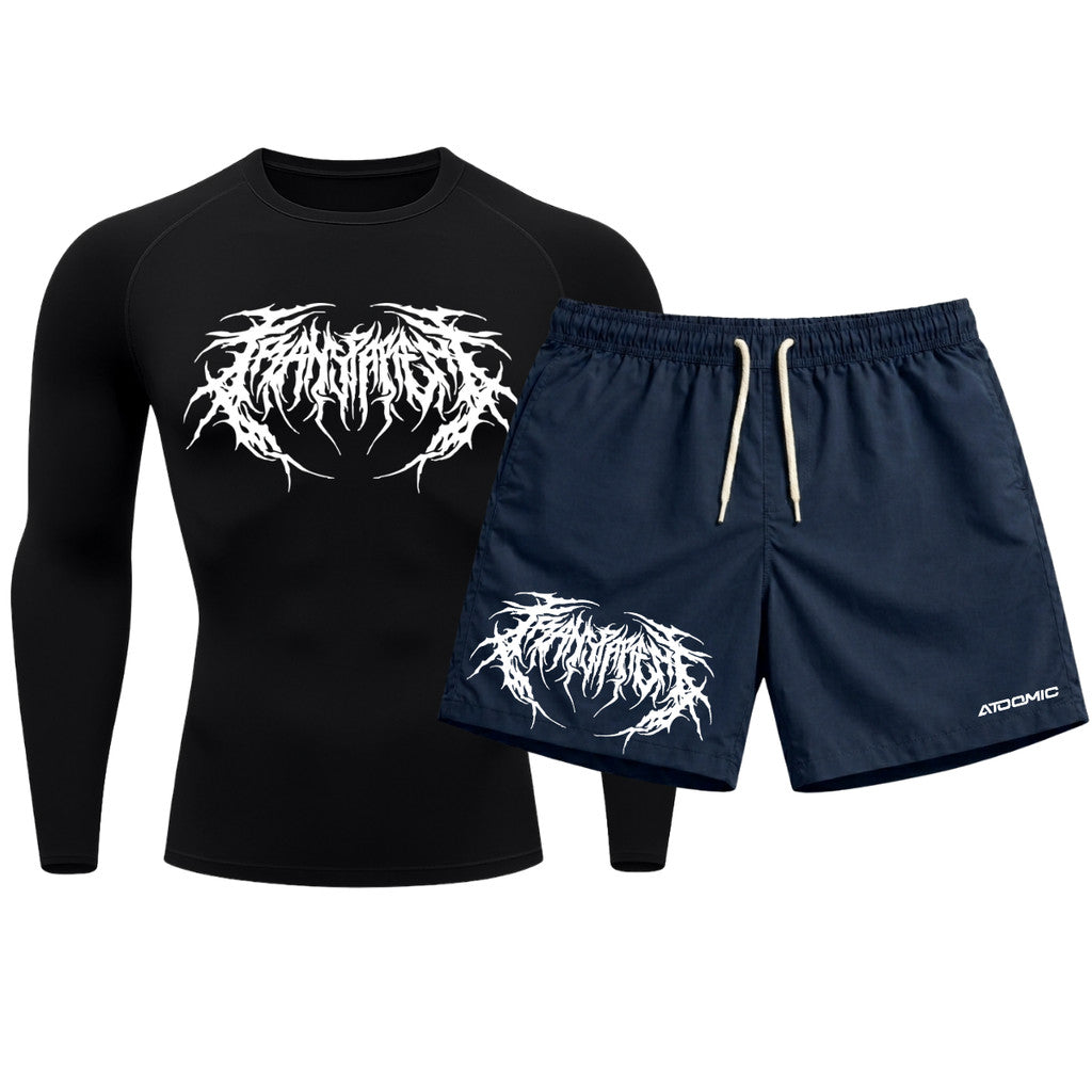 Kit Camiseta Térmica Manga Longa Uv E Bermuda Elastano Estampa Cyber Tribal Rash Guard