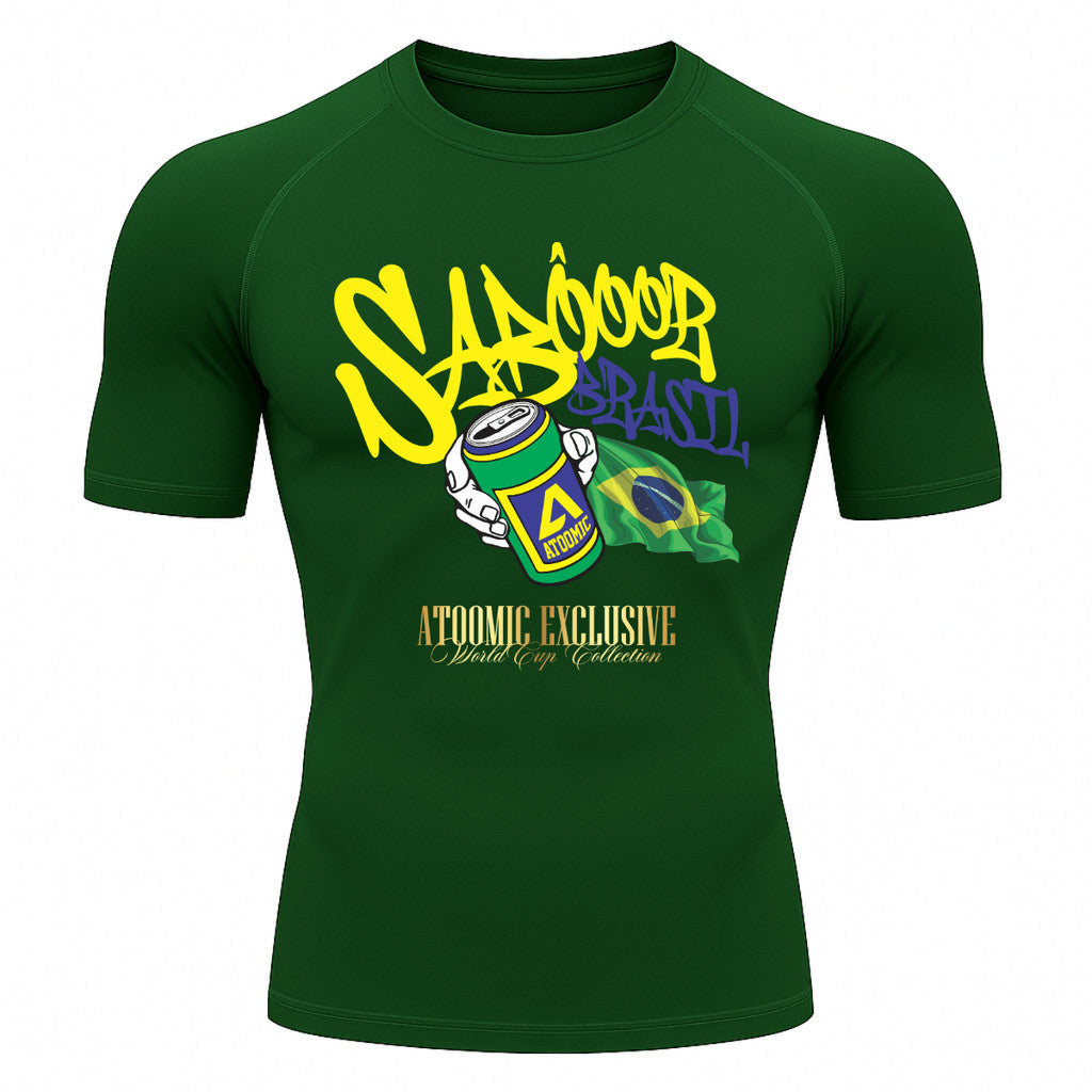 Camiseta Compressão Manga Curta UV Atoomic Sabor Brasil Varias Cores Rash Guard