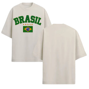 Camiseta Oversized Manga Curta Brasil Estilo Bordado Varias Cores