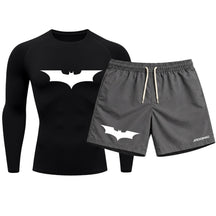 Kit Camiseta Térmica Manga Longa Uv E Bermuda Elastano Estampa Batman Rash Guard