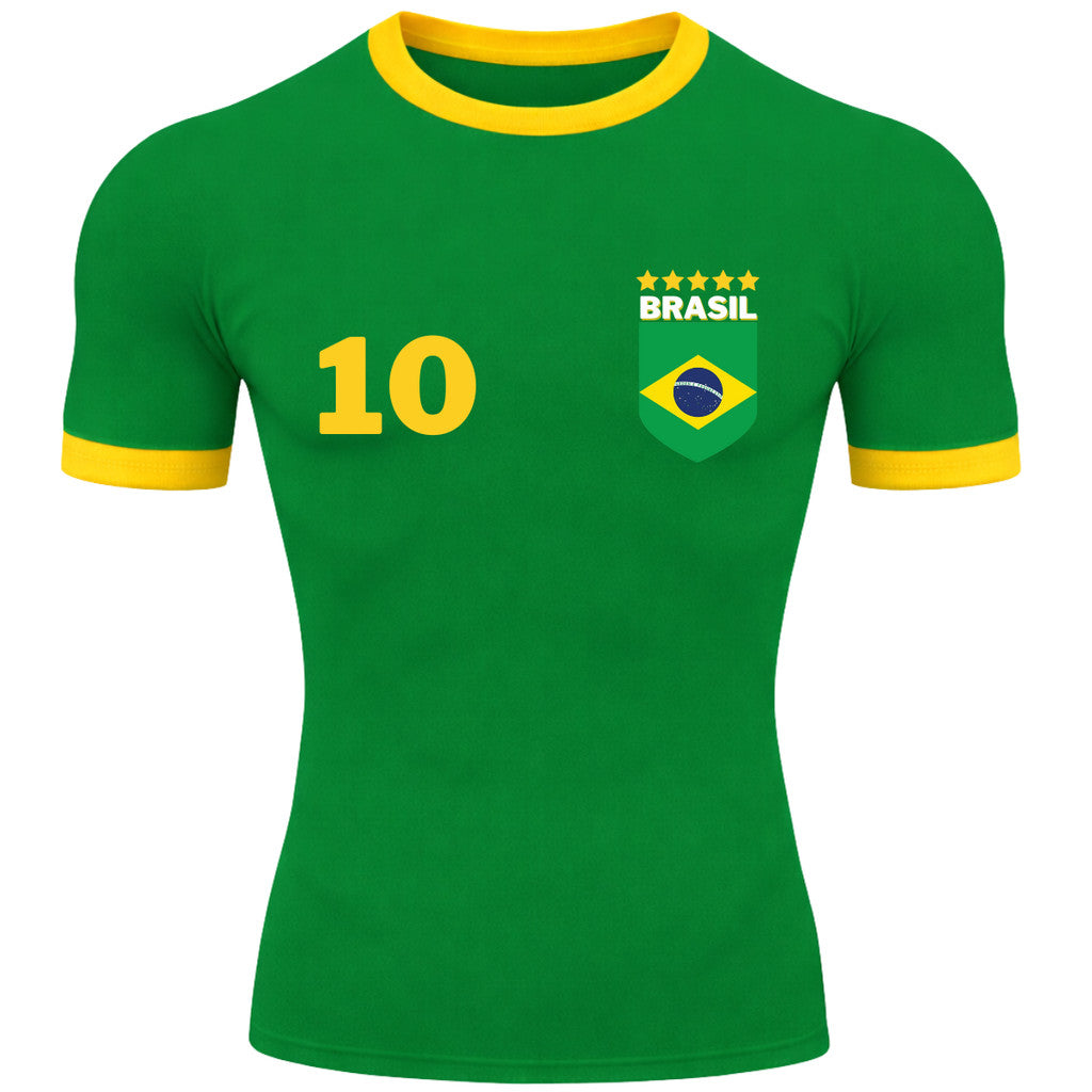 Camiseta Manga Curta Brasil Personalize Com Seu Nome E Número