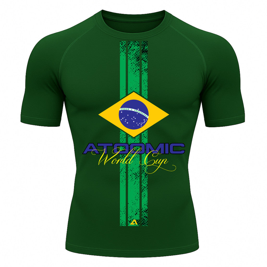 Camiseta Compressão Manga Curta UV Atoomic Brasil Edition Varias Cores Rash Guard