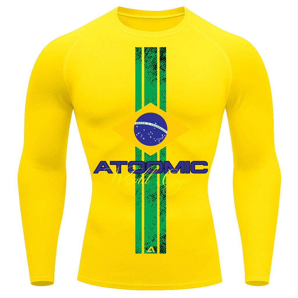 Camiseta Compressão Manga Longa UV Atoomic Brasil Edition Varias Cores Rash Guard