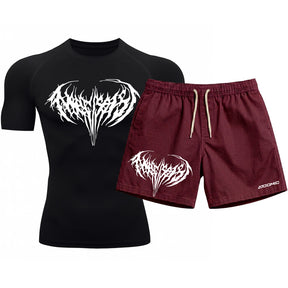 Kit Camiseta Térmica Manga Curta Uv E Bermuda Elastano Estampa Cyber Tribal Narcissist Rash Guard