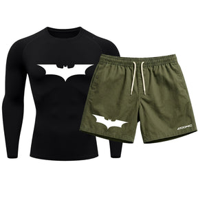 Kit Camiseta Térmica Manga Longa Uv E Bermuda Elastano Estampa Batman Rash Guard