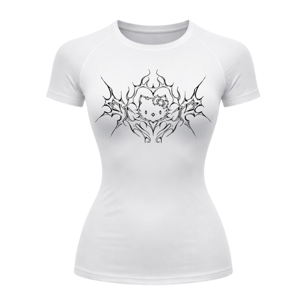 Camiseta Compressão Uv Manga Curta Cyber Tribal Black Heart Hello Kitty Rash Guard