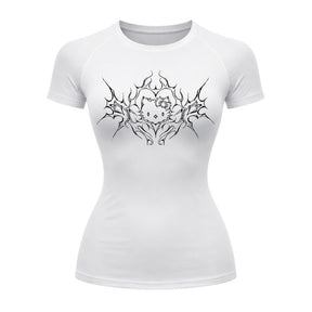Camiseta Compressão Uv Manga Curta Cyber Tribal Black Heart Hello Kitty Rash Guard