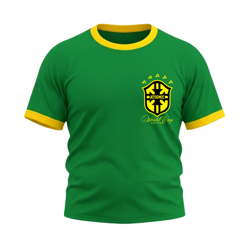 Camiseta Plus Size Manga Curta Gola E Manga Colorida UV Escudo Brasil Prime Edition Copa