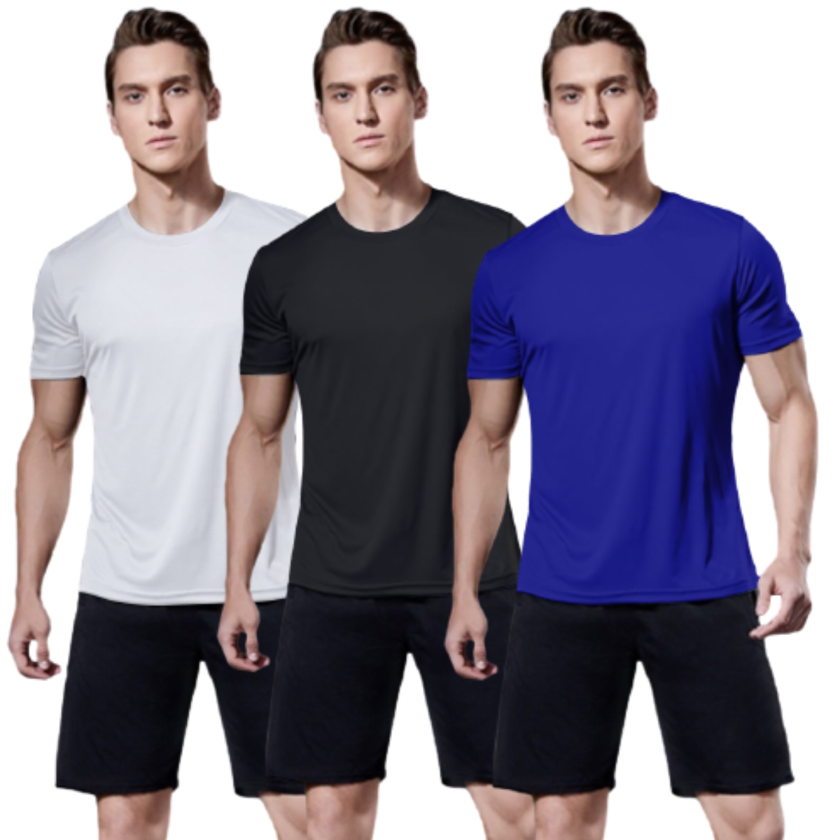 kit 3 camisas térmicas com proteção UV branca, preta e azul marinho
