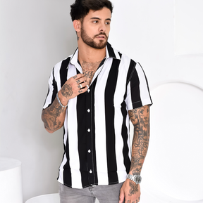 camisa preta e branca de viscose