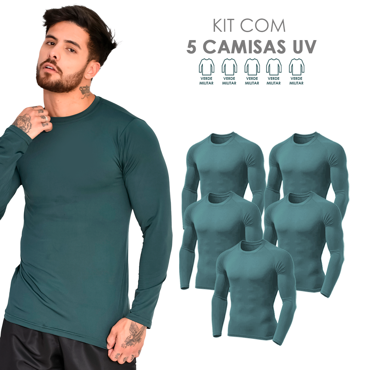 Kit 5 Camisas térmicas de Proteção Uv 50+ Segunda Pele - Todos Kits